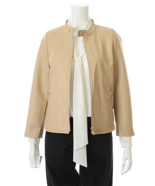 31 Sons de mode（トランテアン　ソン　ドゥ　モード）の「フェイクレザーシングルライダース（ジャケット/アウター・レディース・ベージュ/ピンク/サックスブルー・36/38）」の12枚目の写真