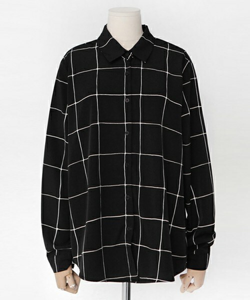 DHOLIC（ディーホリック）の「ユニークウィンドーペンチェックブラウス（シャツ/ブラウス・レディース・アイボリー/サーモンピンク/ブラック・FREE）」の2枚目の写真