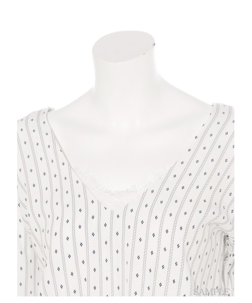 SNIDEL(スナイデル)の「レースVネックロンパース(オールインワン・レディース・LAV/STRIPE/YEL・F)」の7枚目の写真