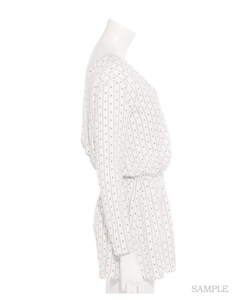 SNIDEL(スナイデル)の「レースVネックロンパース(オールインワン・レディース・LAV/STRIPE/YEL・F)」の6枚目の写真