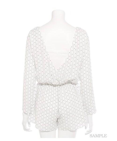 SNIDEL(スナイデル)の「レースVネックロンパース(オールインワン・レディース・LAV/STRIPE/YEL・F)」の5枚目の写真