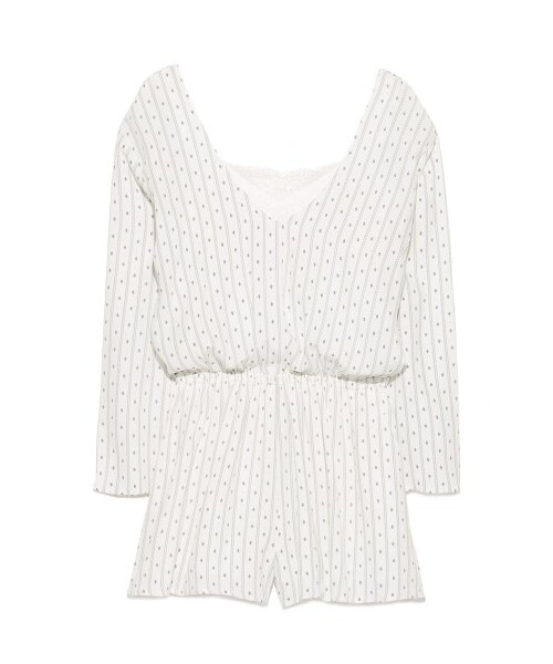 SNIDEL(スナイデル)の「レースVネックロンパース(オールインワン・レディース・LAV/STRIPE/YEL・F)」の2枚目の写真