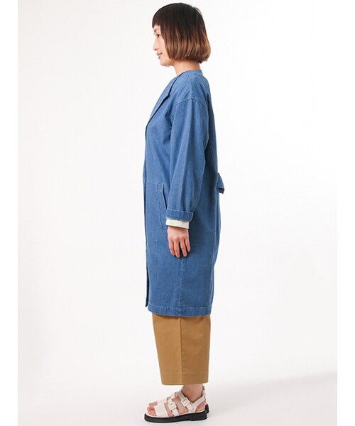 w closet（ダブルクローゼット）の「デニムノーカラーコート（ジャケット/アウター・レディース・ブルー/ネイビー・FREE）」の4枚目の写真