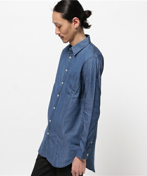 UNION STATION(ユニオンステーション)の「シャンブレーロングシャツ(シャツ/ブラウス・メンズ・ブルー/ネイビー・SMALL/MEDIUM/LARGE/LL)」の3枚目の写真