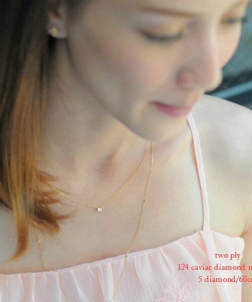 two ply（トゥープライ）の「トゥー プライ 124 キャビア ダイヤモンド ステーション ネックレス 5ダイヤ（ネックレス・レディース・ゴールド・40cm）」の4枚目の写真