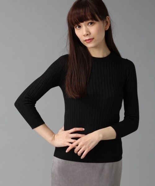 BLISS POINT(ブリスポイント)の「16SSワイドリブクルー7分袖(トップス・レディース・ホワイト/ブラック/ベージュ/グリーン・M/L)」の2枚目の写真