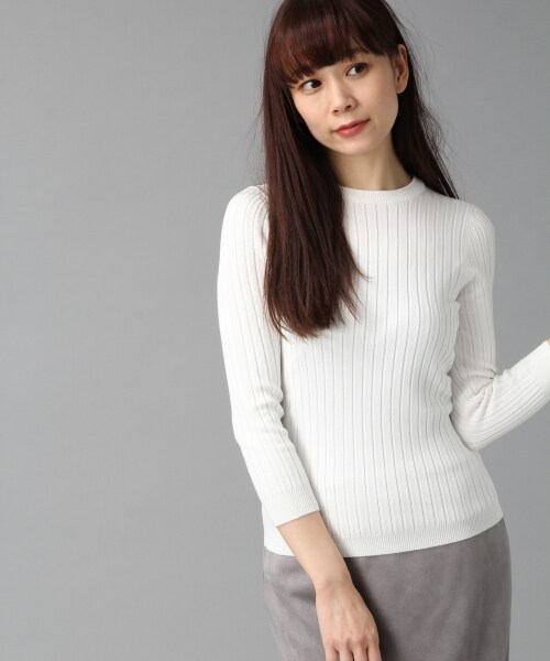 BLISS POINT(ブリスポイント)の「16SSワイドリブクルー7分袖(トップス・レディース・ホワイト/ブラック/ベージュ/グリーン・M/L)」の1枚目の写真