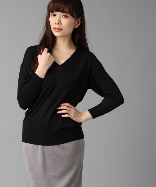 BLISS POINT(ブリスポイント)の「16SSDRVネック7分袖(トップス・レディース・ホワイト/ブラック/ライトグレー/オレンジ/ベージュ/グリーン・M/L)」の2枚目の写真