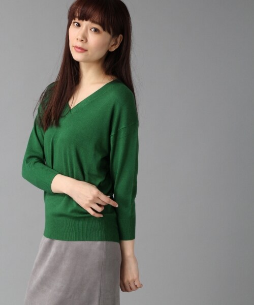 BLISS POINT(ブリスポイント)の「16SSDRVネック7分袖(トップス・レディース・ホワイト/ブラック/ライトグレー/オレンジ/ベージュ/グリーン・M/L)」の5枚目の写真