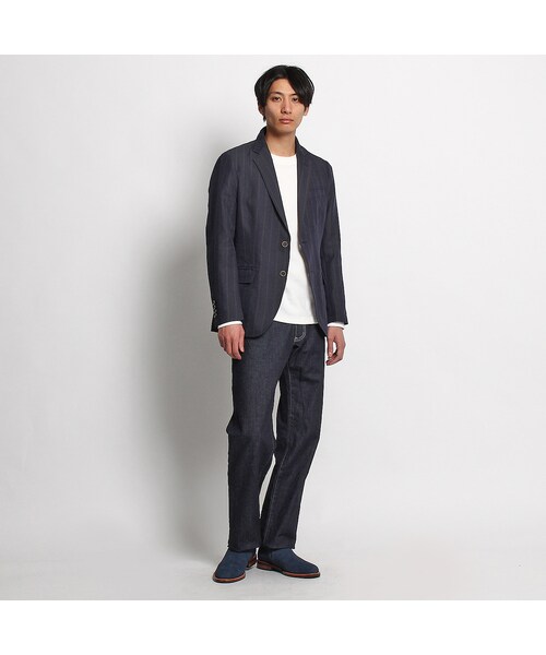 TAKEO KIKUCHI（タケオキクチ）の「リネン混 ランダムヘリンボンストライプジャケット（ジャケット/アウター・メンズ・ネイビー系(394)・M/L/LL）」の8枚目の写真