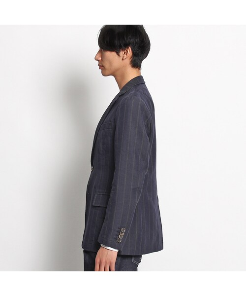 TAKEO KIKUCHI（タケオキクチ）の「リネン混 ランダムヘリンボンストライプジャケット（ジャケット/アウター・メンズ・ネイビー系(394)・M/L/LL）」の3枚目の写真