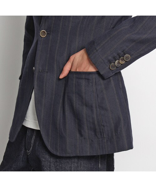 TAKEO KIKUCHI（タケオキクチ）の「リネン混 ランダムヘリンボンストライプジャケット（ジャケット/アウター・メンズ・ネイビー系(394)・M/L/LL）」の6枚目の写真