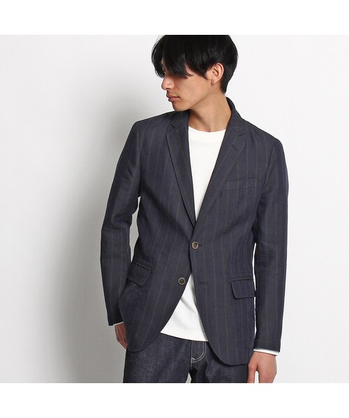 TAKEO KIKUCHI（タケオキクチ）の「リネン混 ランダムヘリンボンストライプジャケット（ジャケット/アウター・メンズ・ネイビー系(394)・M/L/LL）」の2枚目の写真