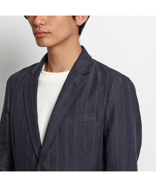 TAKEO KIKUCHI（タケオキクチ）の「リネン混 ランダムヘリンボンストライプジャケット（ジャケット/アウター・メンズ・ネイビー系(394)・M/L/LL）」の5枚目の写真