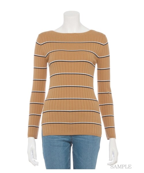 Mila Owen（ミラオーウェン）の「ボーダーリブニットトップス（ニット・レディース・OWHT/CML/SAX・F）」の10枚目の写真