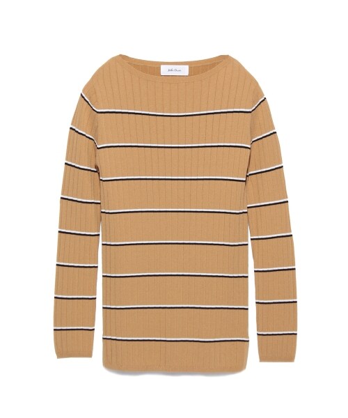 Mila Owen（ミラオーウェン）の「ボーダーリブニットトップス（ニット・レディース・OWHT/CML/SAX・F）」の2枚目の写真