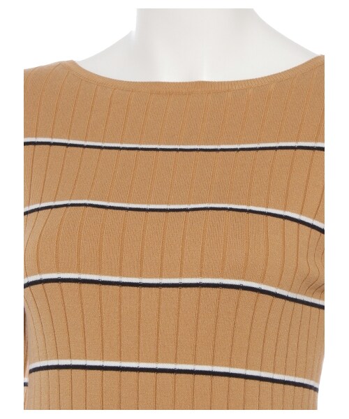 Mila Owen（ミラオーウェン）の「ボーダーリブニットトップス（ニット・レディース・OWHT/CML/SAX・F）」の7枚目の写真