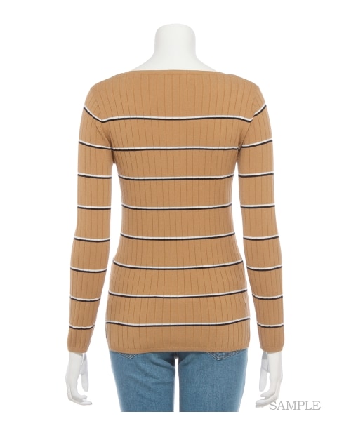 Mila Owen（ミラオーウェン）の「ボーダーリブニットトップス（ニット・レディース・OWHT/CML/SAX・F）」の5枚目の写真