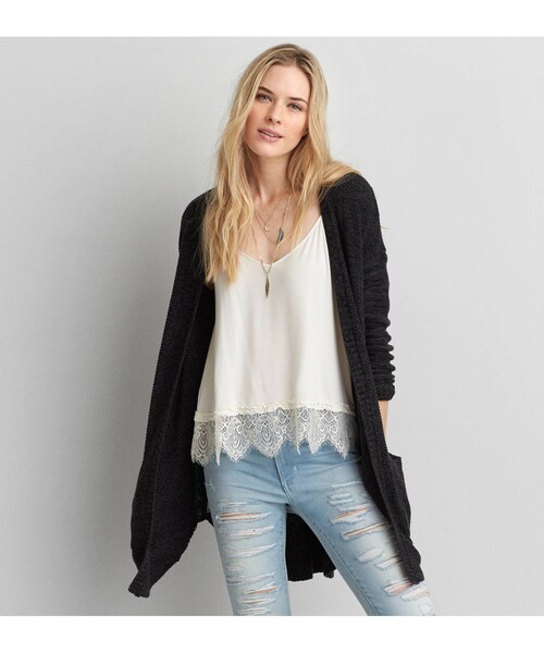American Eagle（アメリカンイーグル）の「AEOロングカーディガン（カーディガン/ボレロ・レディース・チャコールヘザー/オリーブ/ライトピンク・XXS/XS/S/M/L/XL）」の3枚目の写真