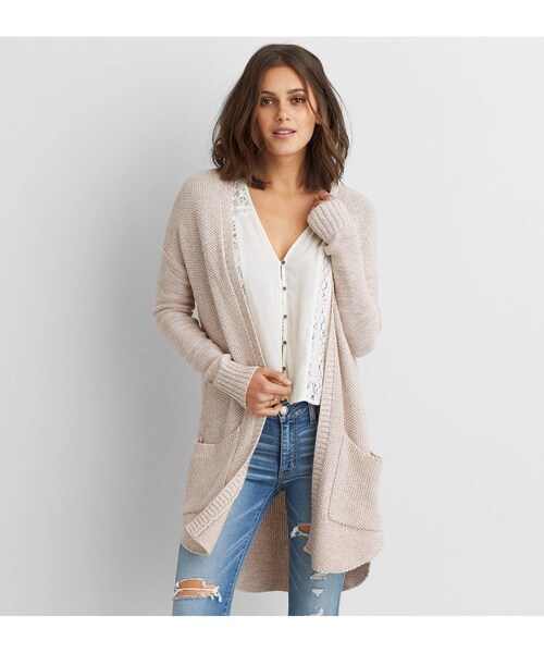 American Eagle（アメリカンイーグル）の「AEOロングカーディガン（カーディガン/ボレロ・レディース・チャコールヘザー/オリーブ/ライトピンク・XXS/XS/S/M/L/XL）」の2枚目の写真