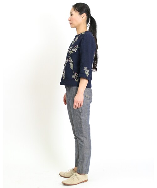 ★美品45R「コットンリネンゴマデニムのドレス」0日本製 ☆美品45R「コットンリネンゴマデニムのドレス」0日本製