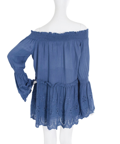 dazzlin（ダズリン）の「【sc】オフショル刺繍スモック（ワンピース/ドレス・レディース・オフホワイト/ピンク/ブルー・F）」の6枚目の写真