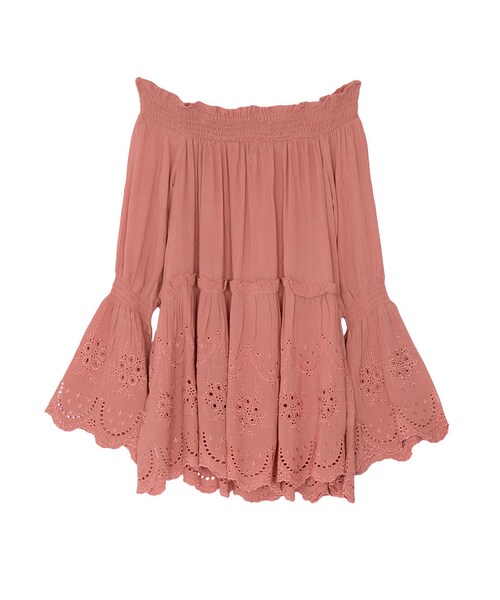 dazzlin（ダズリン）の「【sc】オフショル刺繍スモック（ワンピース/ドレス・レディース・オフホワイト/ピンク/ブルー・F）」の3枚目の写真