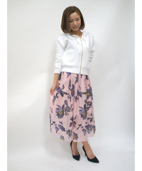 31 Sons de mode（トランテアン　ソン　ドゥ　モード）の「≪森 星ちゃん着用≫オーガンジーフラワープリントスカート（スカート・レディース・ピンク/オフホワイト・36）」の4枚目の写真