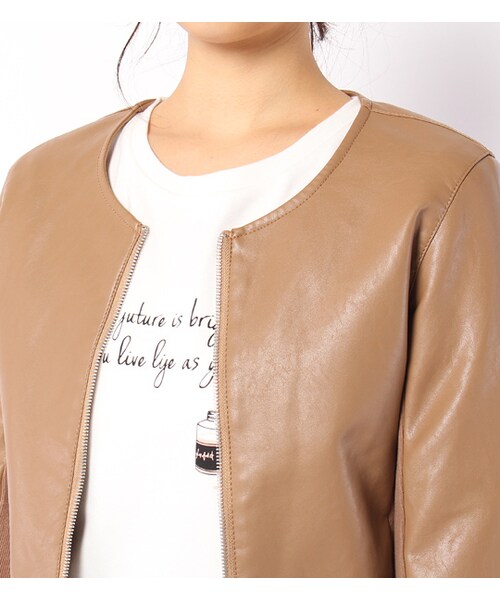 laboratory work（ラボラトリーワーク）の「ノーカラーライダースブルゾン（ジャケット/アウター・レディース・オフホワイト/キャメル/カーキ・M）」の6枚目の写真