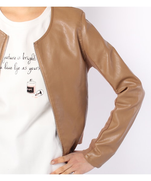 laboratory work（ラボラトリーワーク）の「ノーカラーライダースブルゾン（ジャケット/アウター・レディース・オフホワイト/キャメル/カーキ・M）」の8枚目の写真