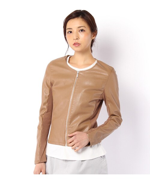 laboratory work（ラボラトリーワーク）の「ノーカラーライダースブルゾン（ジャケット/アウター・レディース・オフホワイト/キャメル/カーキ・M）」の12枚目の写真