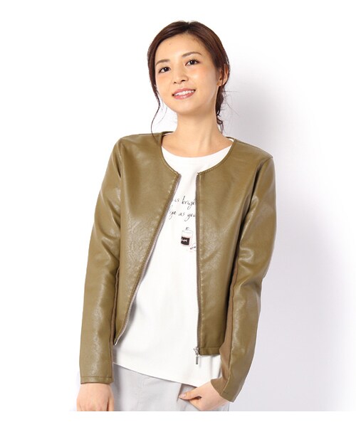 laboratory work（ラボラトリーワーク）の「ノーカラーライダースブルゾン（ジャケット/アウター・レディース・オフホワイト/キャメル/カーキ・M）」の3枚目の写真