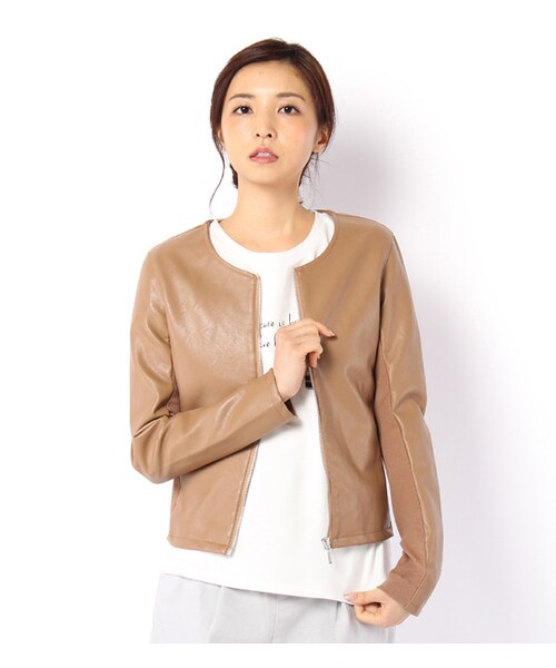 laboratory work（ラボラトリーワーク）の「ノーカラーライダースブルゾン（ジャケット/アウター・レディース・オフホワイト/キャメル/カーキ・M）」の2枚目の写真