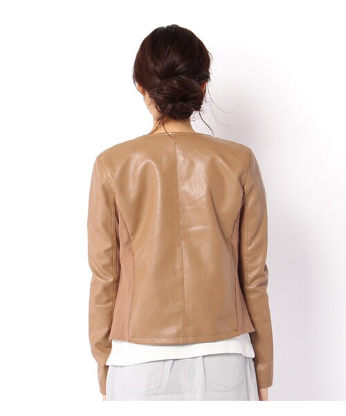 laboratory work（ラボラトリーワーク）の「ノーカラーライダースブルゾン（ジャケット/アウター・レディース・オフホワイト/キャメル/カーキ・M）」の4枚目の写真