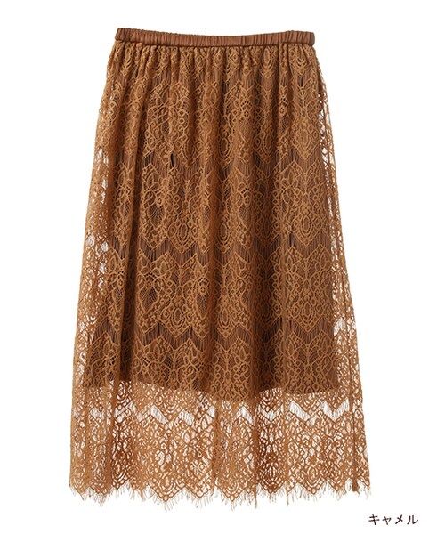 w closet（ダブルクローゼット）の「レースひざ下スカート（スカート・レディース・オフホワイト/ピンクベージュ/キャメル・FREE）」の2枚目の写真