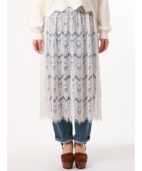 w closet（ダブルクローゼット）の「レースひざ下スカート（スカート・レディース・オフホワイト/ピンクベージュ/キャメル・FREE）」の4枚目の写真