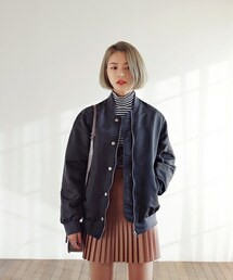 DHOLIC | フェイクボタンジップアップブルゾンジャケット(ブルゾン)