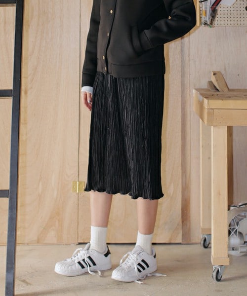 DHOLIC(ディーホリック)の「フリルヘムリンクルミモレ丈スカート(スカート・レディース・ブラック/ベージュ/ピンク・FREE)」の1枚目の写真