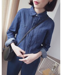 mooncat | 口袋牛仔襯衫色(トップス)