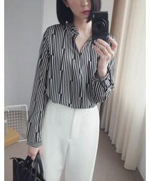 mooncat | 領方塊直條上衣色(トップス)