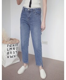 mooncat | 側開岔直筒牛仔褲色(パンツ)