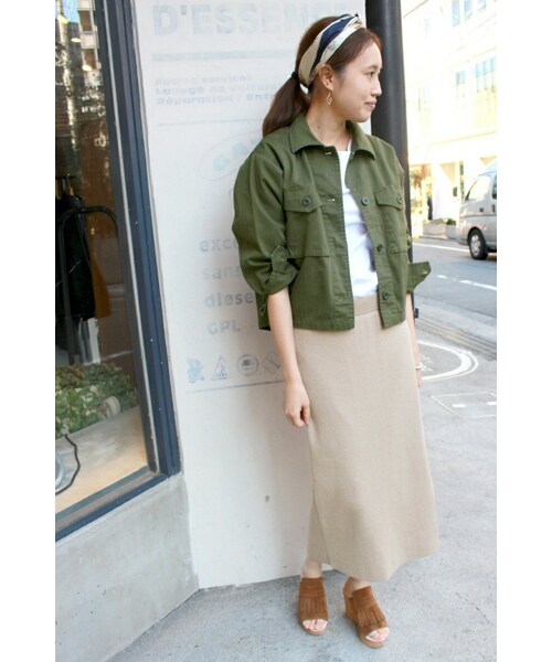 美品　スローブイエナ　ミリタリーブルゾン　ファー付き　カーキ38 セール】エコファー付きフードミリタリーブルゾン◇（ブルゾン