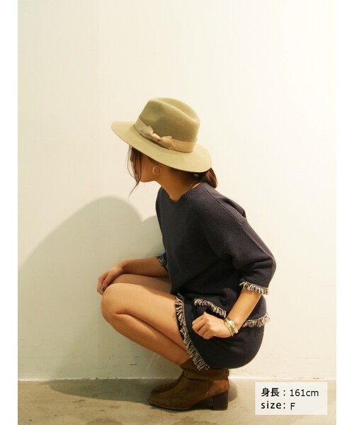 Ungrid（アングリッド）の「カラーフリンジニットショートパンツ（パンツ・レディース・オフホワイト/ネイビー・F）」の4枚目の写真