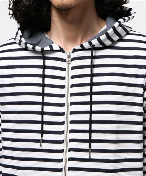 UNION STATION（ユニオンステーション）の「シンプルボーダーパーカー（パーカー・メンズ・ネイビー/ホワイト×ネイビー・MEDIUM/SMALL/LARGE/LL）」の6枚目の写真