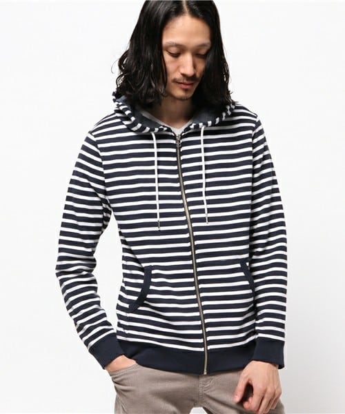 UNION STATION（ユニオンステーション）の「シンプルボーダーパーカー（パーカー・メンズ・ネイビー/ホワイト×ネイビー・MEDIUM/SMALL/LARGE/LL）」の2枚目の写真