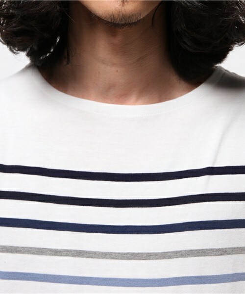 UNION STATION（ユニオンステーション）の「マルチボーダーUネック7分丈カットソー（Tシャツ/カットソー・メンズ・グリーン/レッド/オレンジ・MEDIUM/LARGE/SMALL/LL）」の6枚目の写真