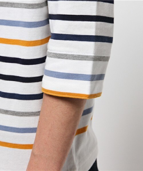 UNION STATION（ユニオンステーション）の「マルチボーダーUネック7分丈カットソー（Tシャツ/カットソー・メンズ・グリーン/レッド/オレンジ・MEDIUM/LARGE/SMALL/LL）」の7枚目の写真