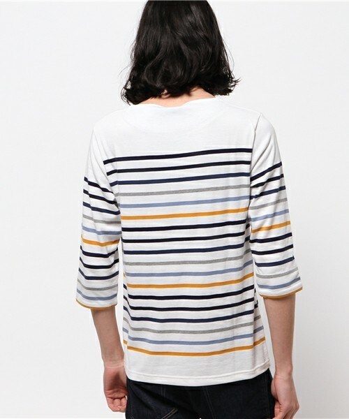 UNION STATION（ユニオンステーション）の「マルチボーダーUネック7分丈カットソー（Tシャツ/カットソー・メンズ・グリーン/レッド/オレンジ・MEDIUM/LARGE/SMALL/LL）」の5枚目の写真