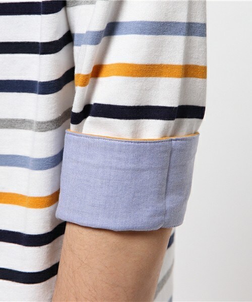 UNION STATION（ユニオンステーション）の「マルチボーダーUネック7分丈カットソー（Tシャツ/カットソー・メンズ・グリーン/レッド/オレンジ・MEDIUM/LARGE/SMALL/LL）」の8枚目の写真