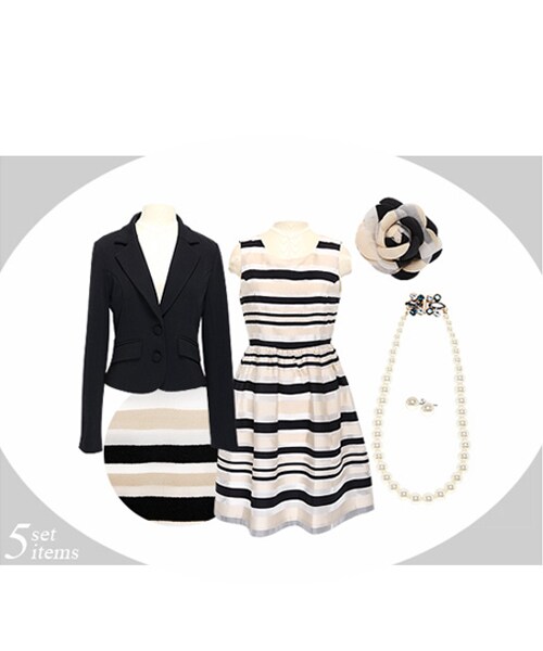 MOERY（モエリー）の「Aラインシルエットワンピーススーツ5点セット（スーツスカート・レディース・ジャケットブラック/ジャケットホワイト・S/M）」の13枚目の写真